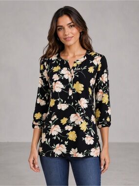 JM Collection Black Floral Blouse